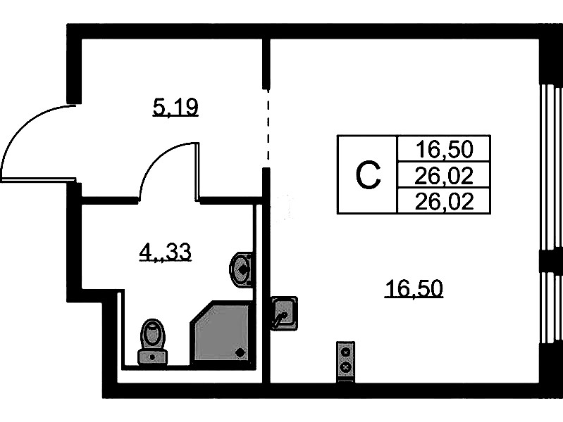 Квартира студия 26.02 м², 1/11 эт., ЖК «Новое Колпино»